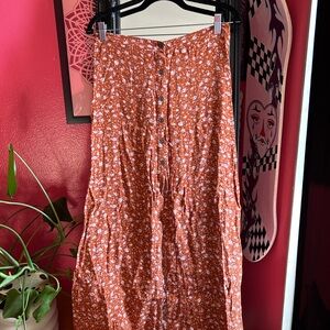 Floral Button-Down Skirt in Orange
